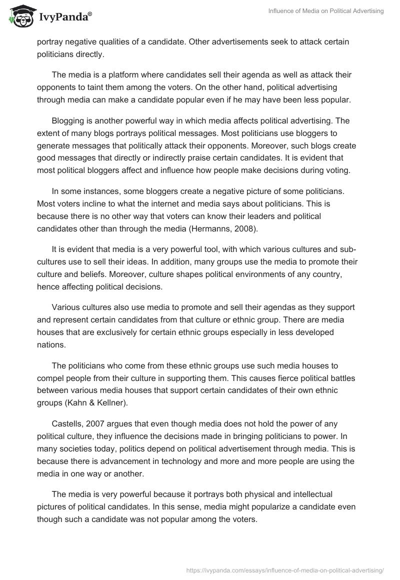 Influence of Media on Political Advertising. Page 5
