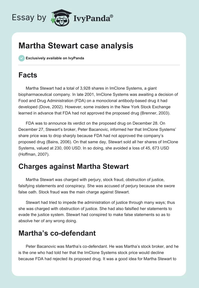 Martha Stewart case analysis. Page 1