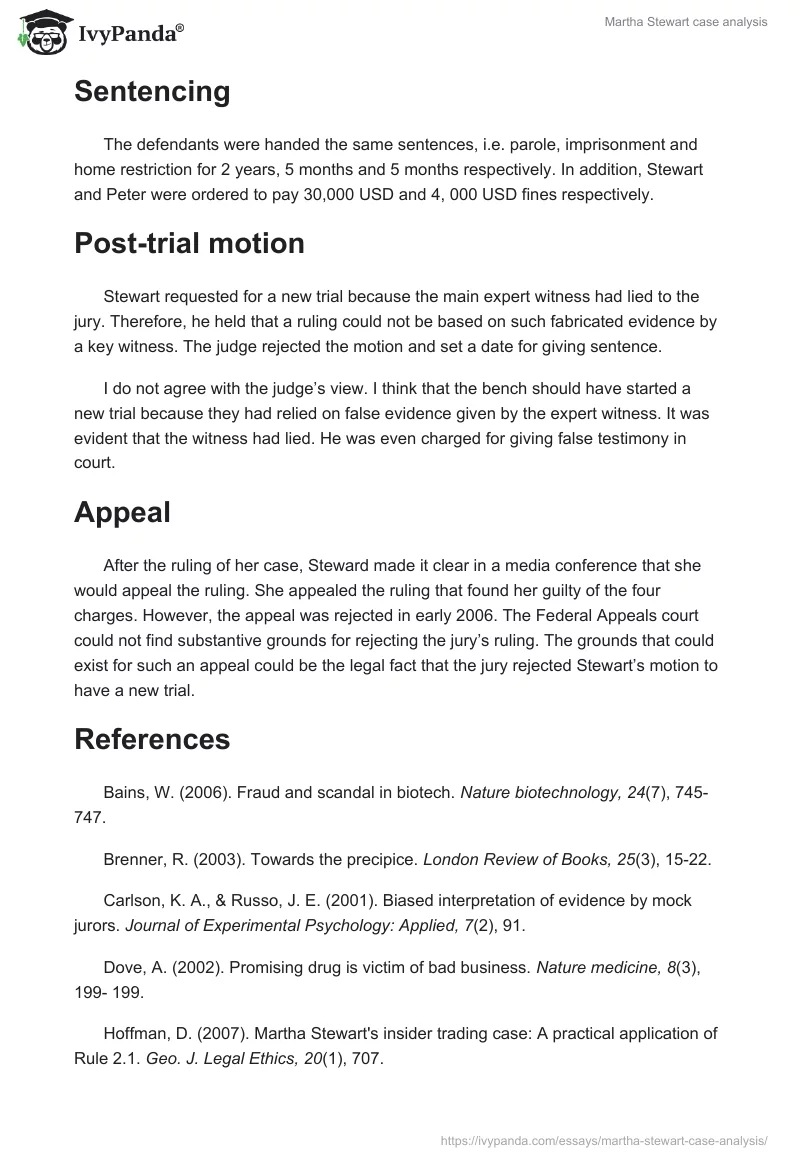 Martha Stewart case analysis. Page 3