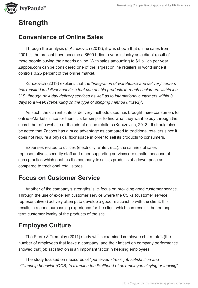 Remaining Competitive: Zappos and Its HR Practices. Page 2