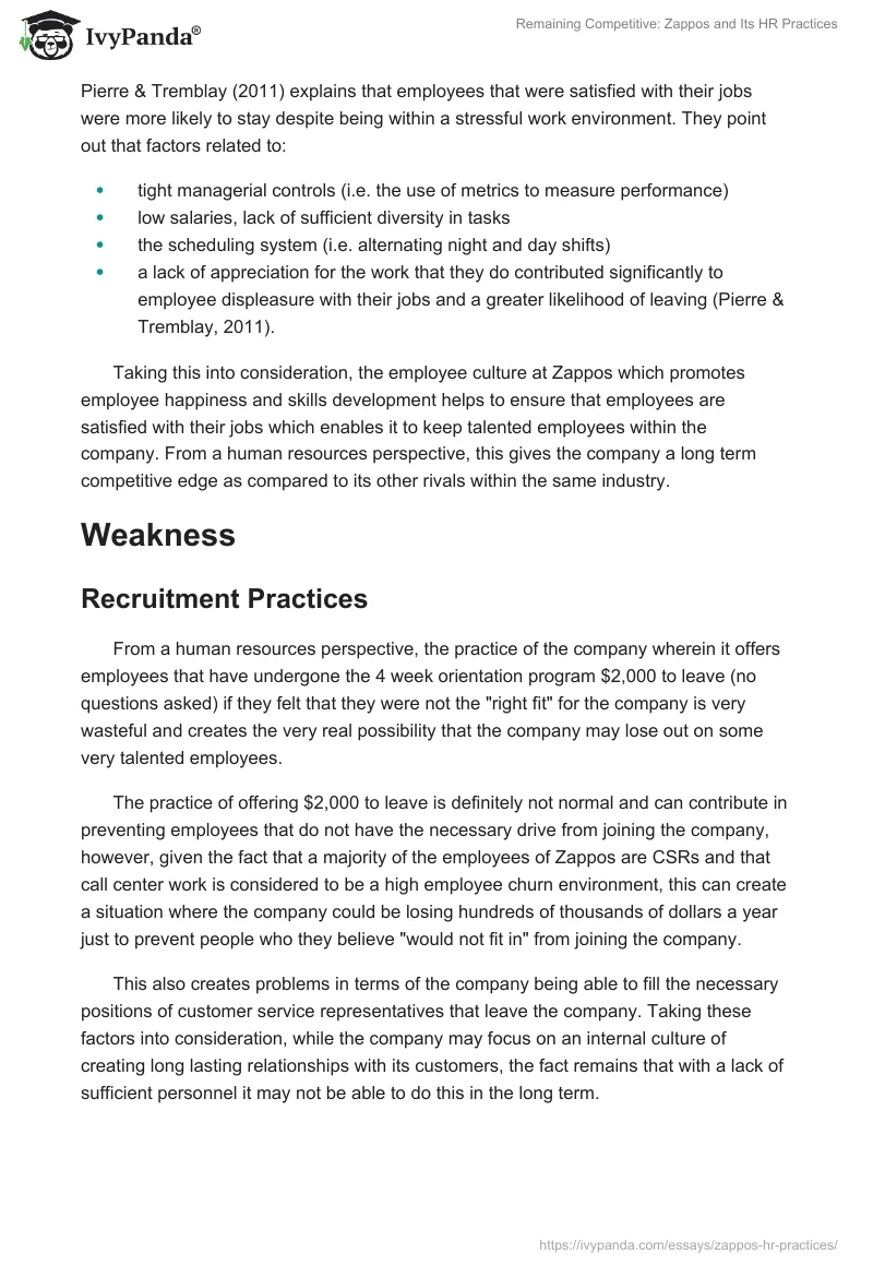 Remaining Competitive: Zappos and Its HR Practices. Page 3