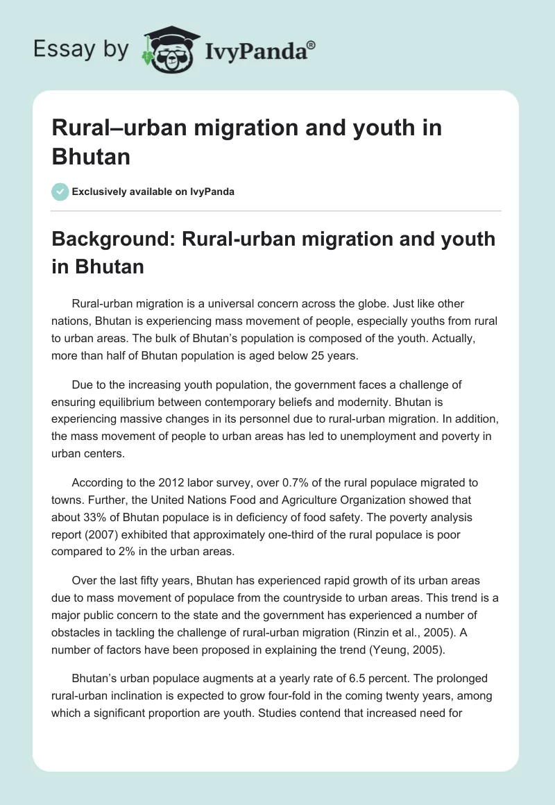 Rural–Urban Migration and Youth in Bhutan. Page 1