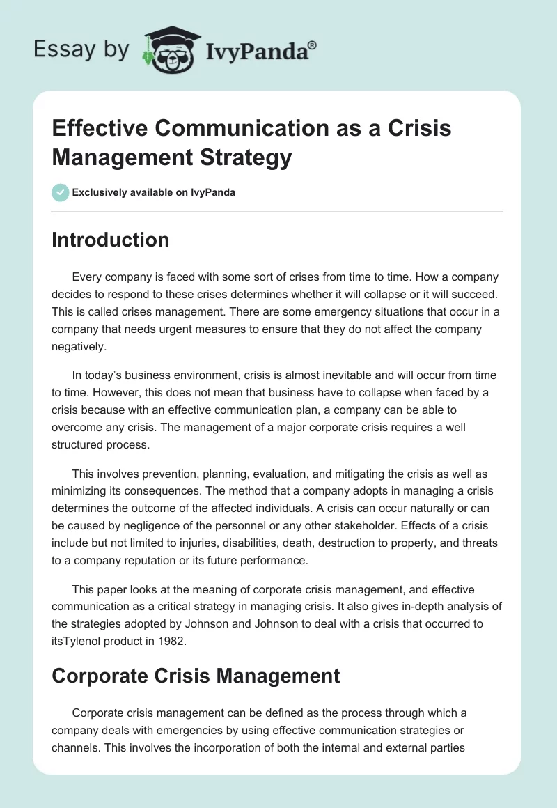 Effective Communication as a Crisis Management Strategy. Page 1
