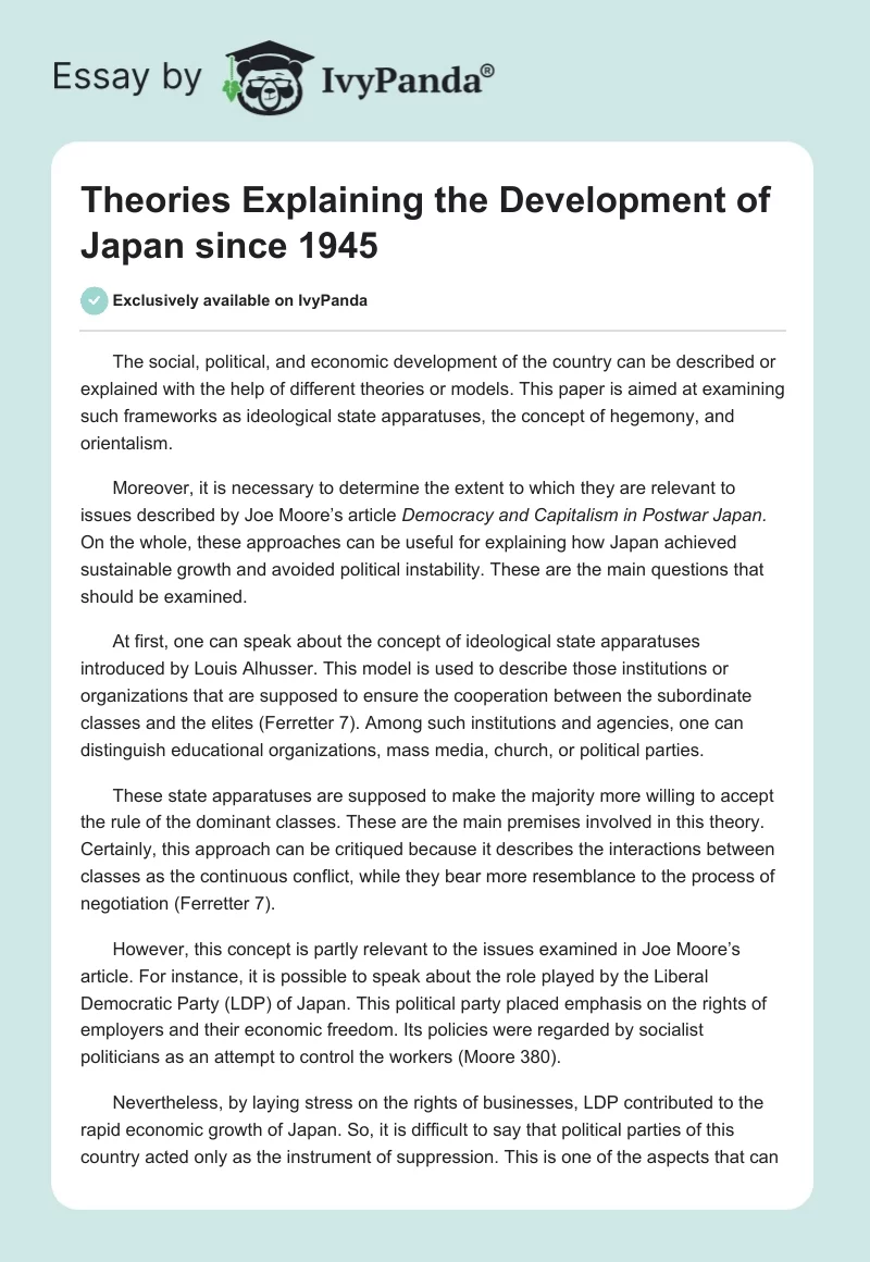 Theories Explaining the Development of Japan since 1945. Page 1