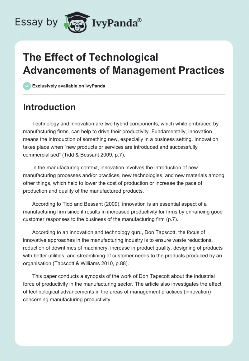 The Effect of Technological Advancements of Management Practices. Page 1