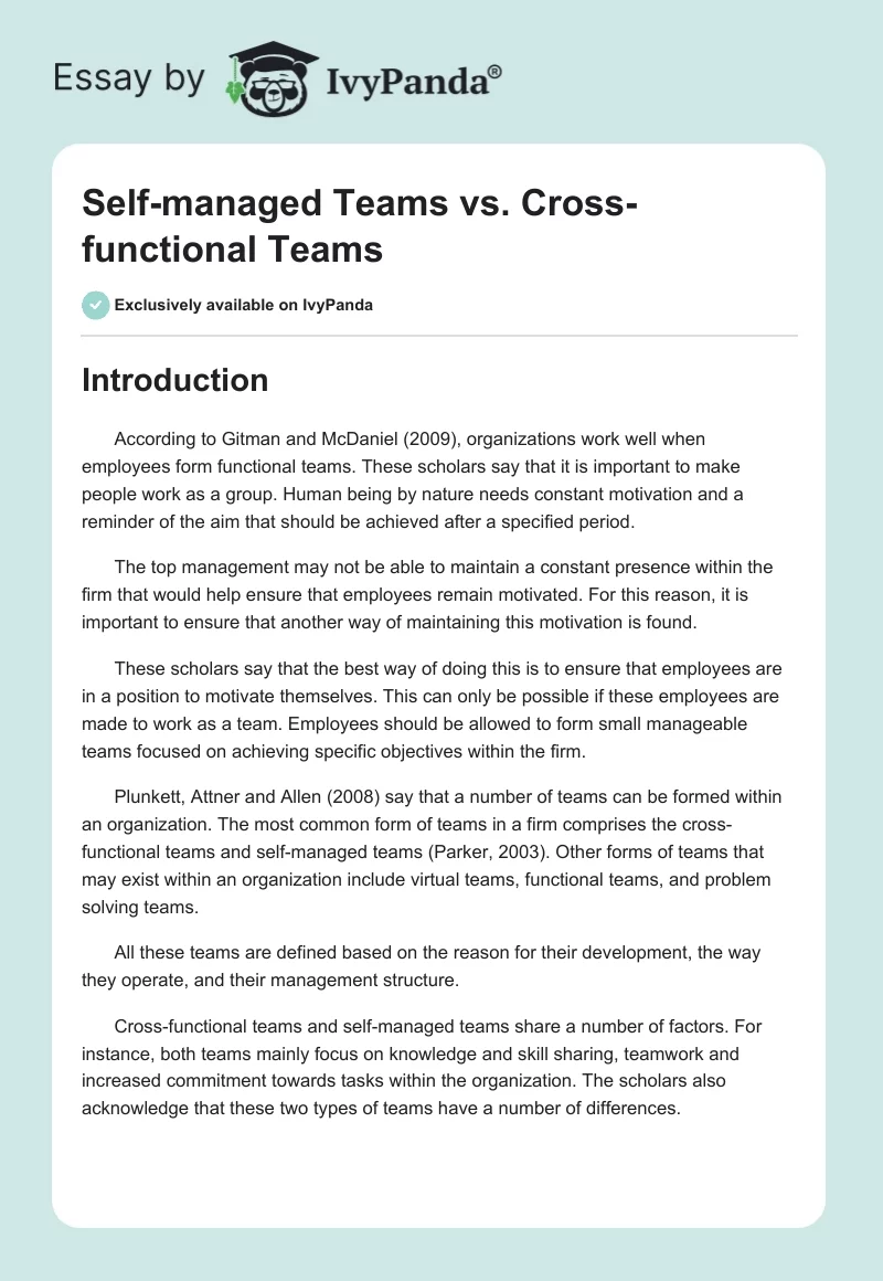 Self-managed Teams vs. Cross-functional Teams. Page 1