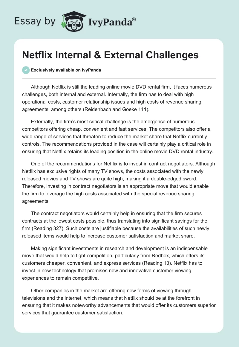 Netflix Internal & External Challenges. Page 1