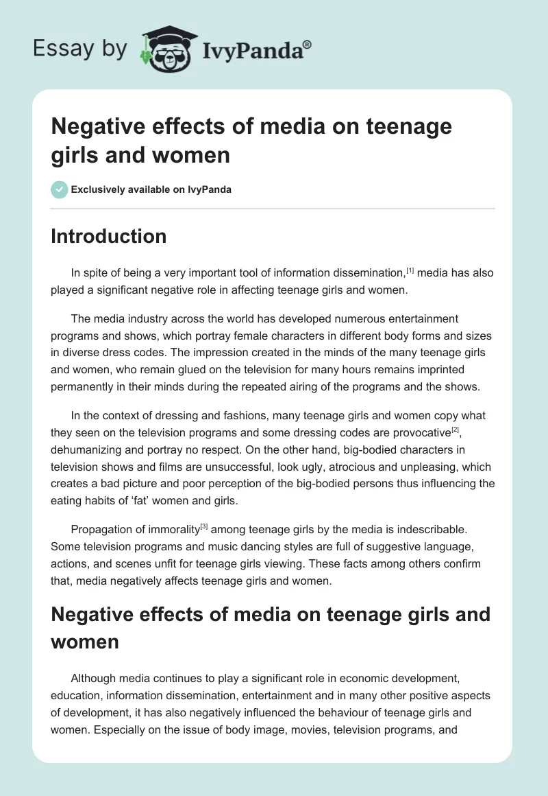 Negative effects of media on teenage girls and women. Page 1