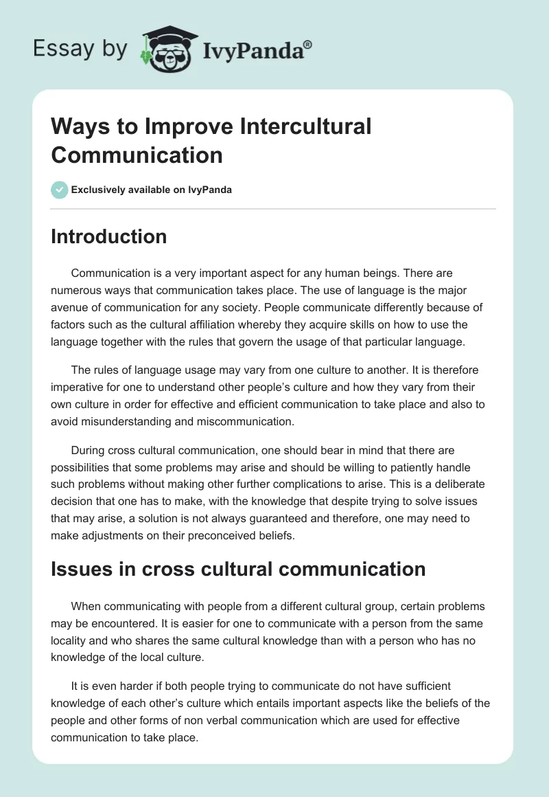Ways to Improve Intercultural Communication. Page 1