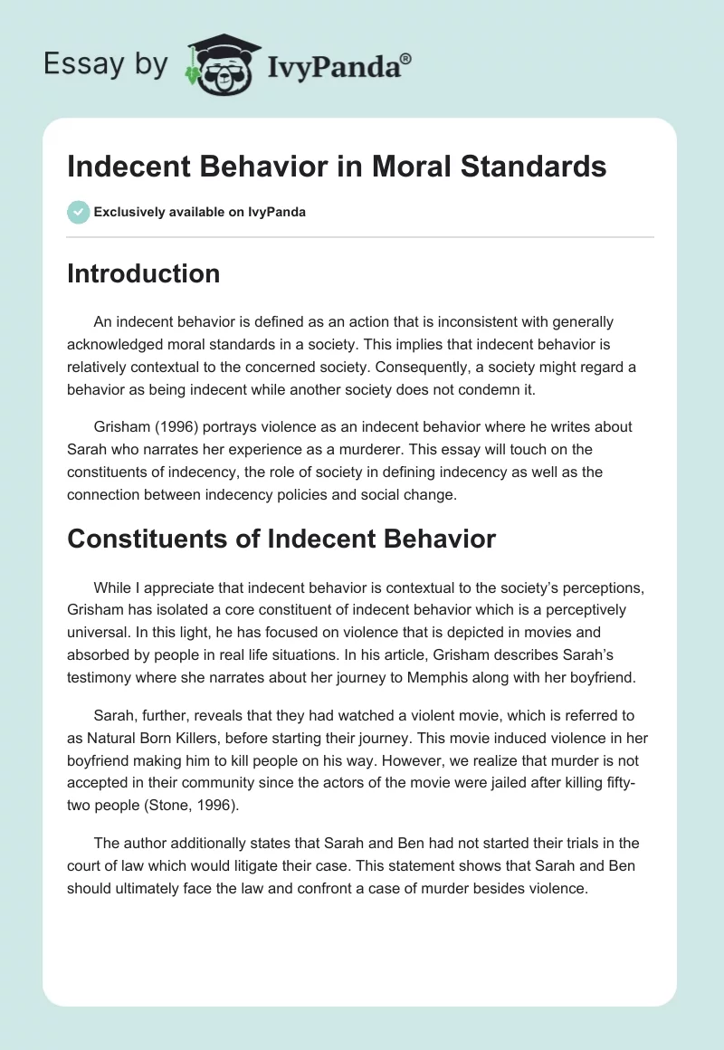 Indecent Behavior in Moral Standards. Page 1