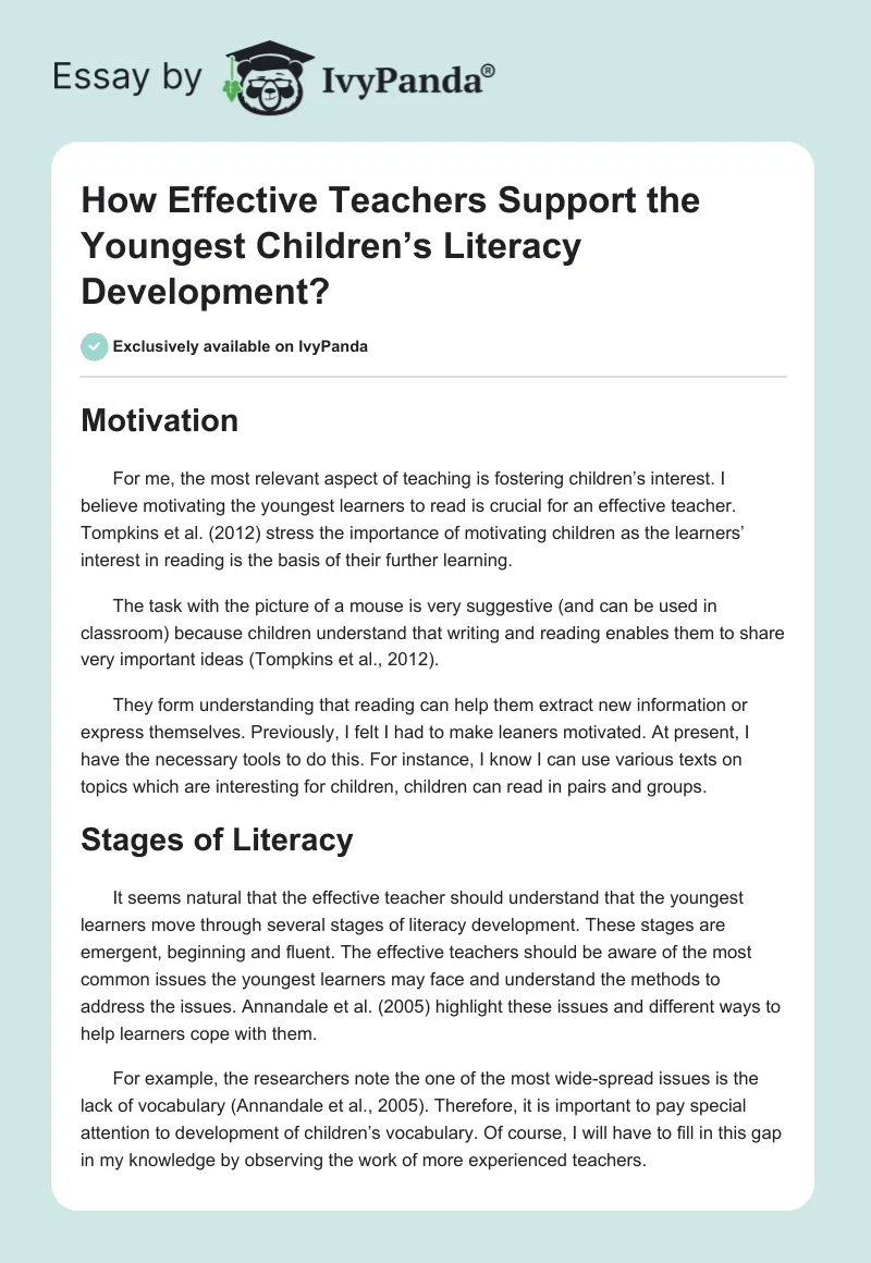 How Effective Teachers Support the Youngest Children’s Literacy Development?. Page 1