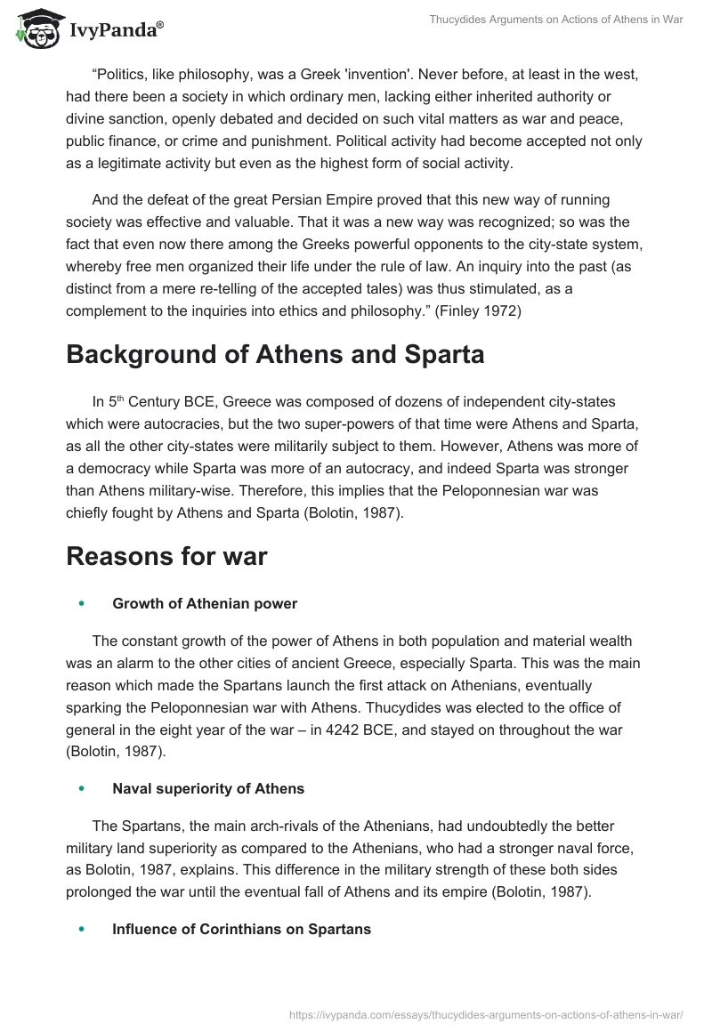 Thucydides Arguments on Actions of Athens in War. Page 2