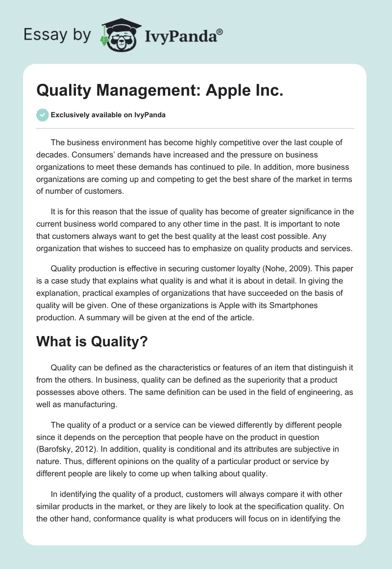Quality Management: Apple Inc.. Page 1