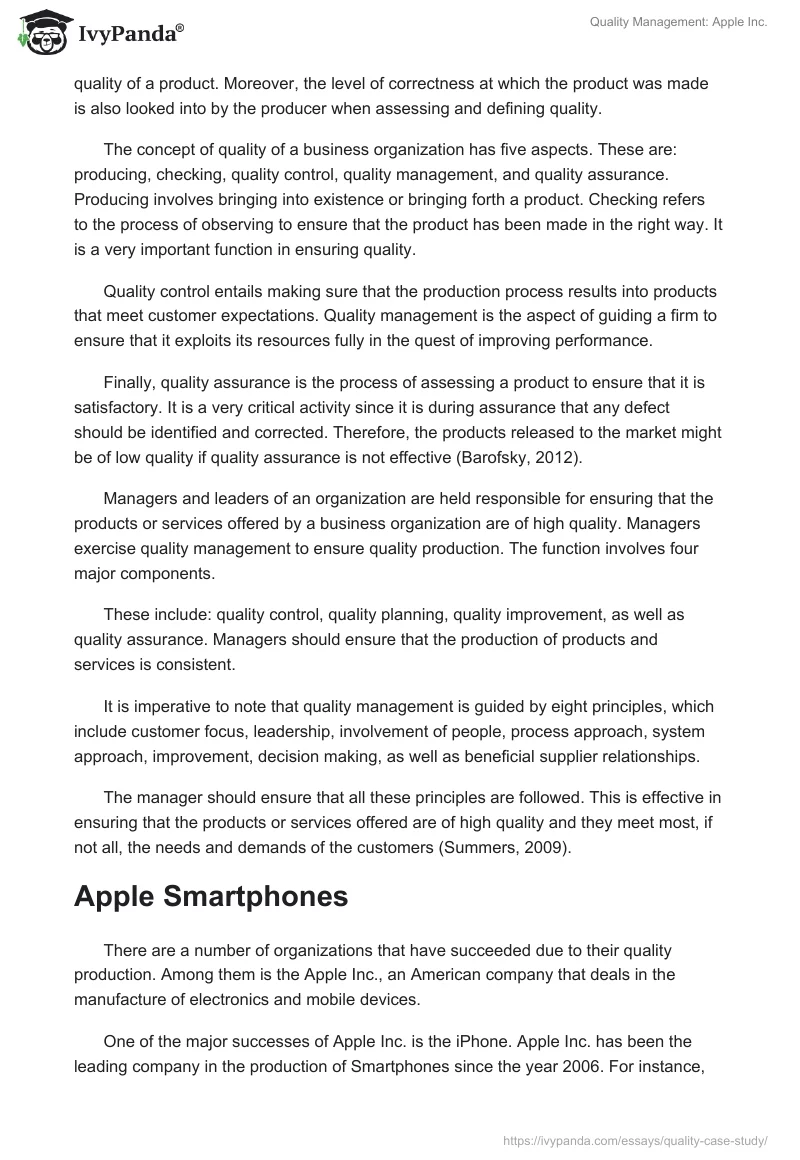 Quality Management: Apple Inc.. Page 2