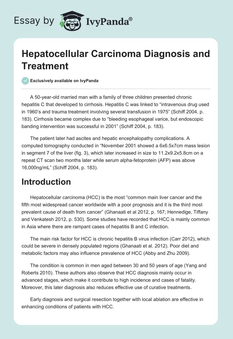Hepatocellular Carcinoma Diagnosis and Treatment. Page 1