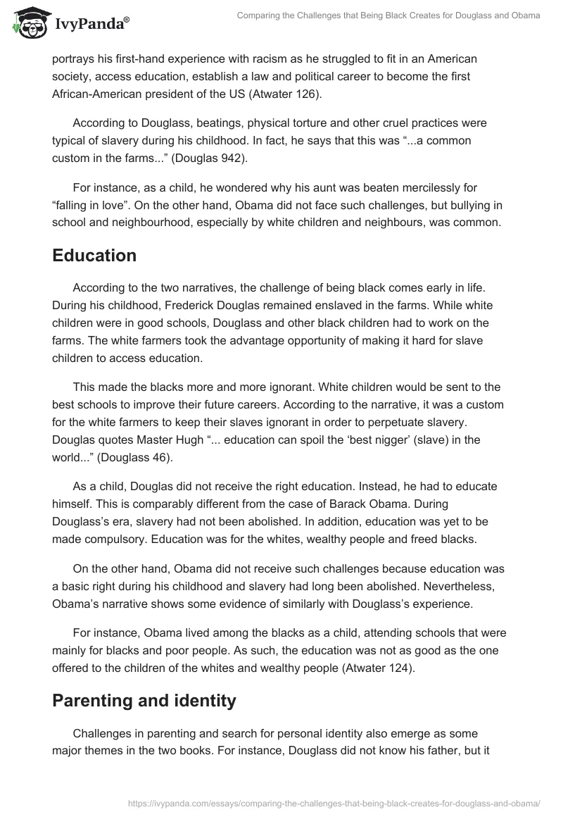 Comparing the Challenges that Being Black Creates for Douglass and Obama. Page 2