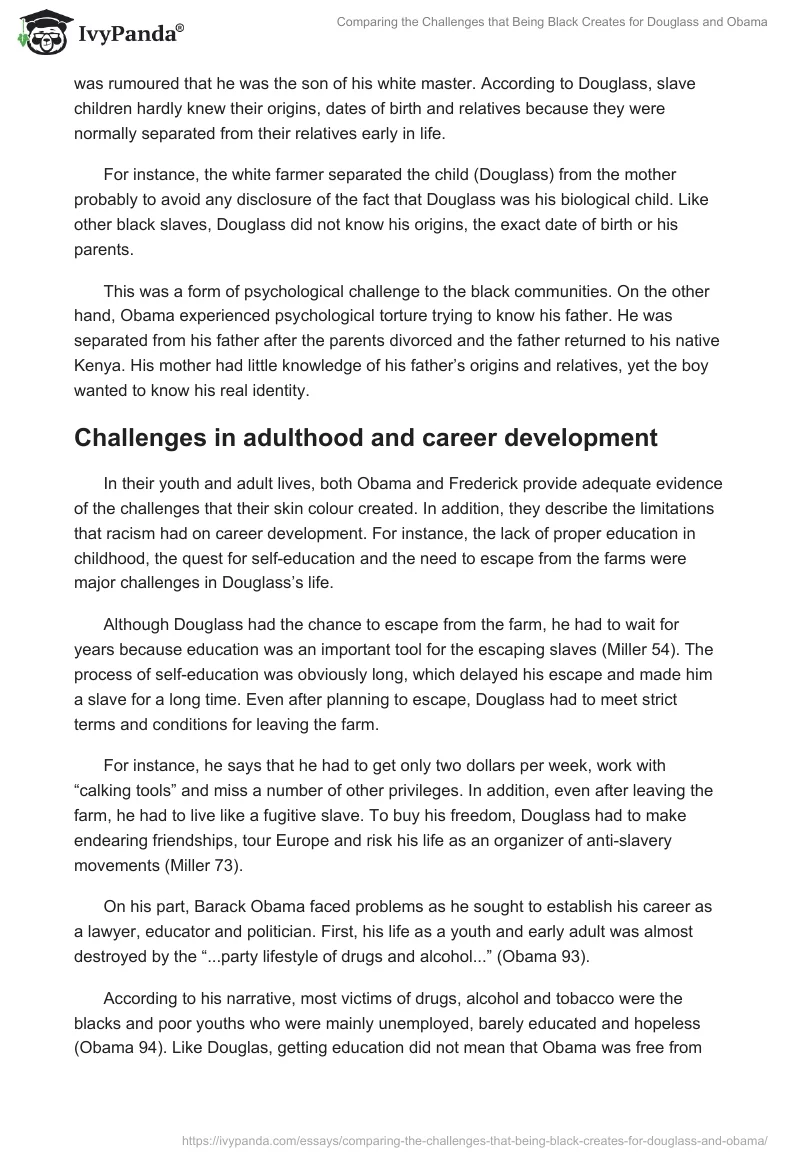Comparing the Challenges that Being Black Creates for Douglass and Obama. Page 3