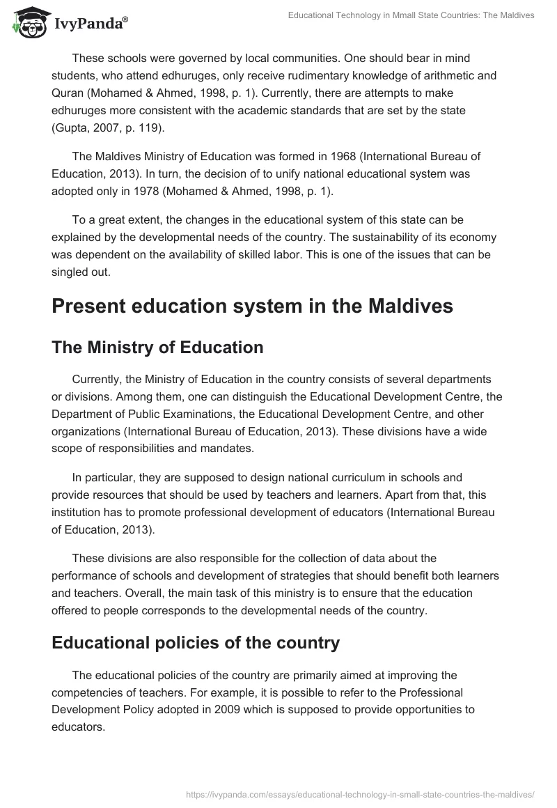 Educational Technology in Mmall State Countries: The Maldives. Page 2