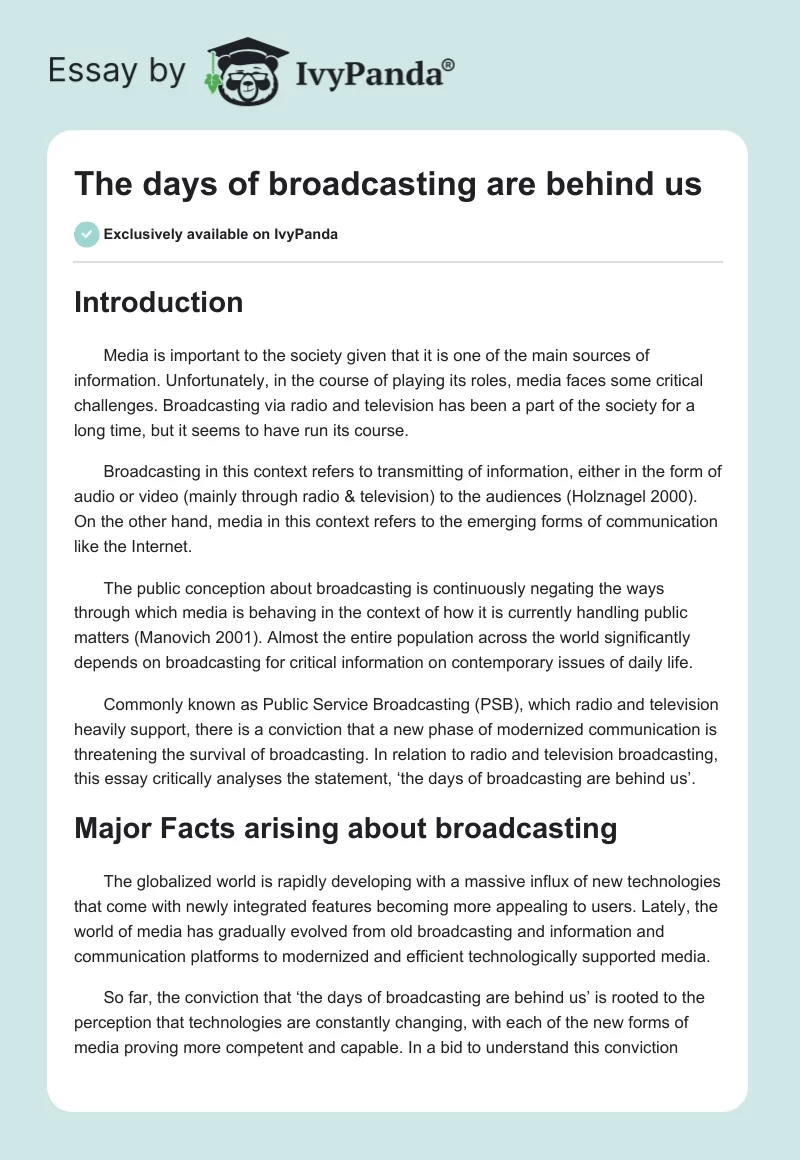 The days of broadcasting are behind us. Page 1