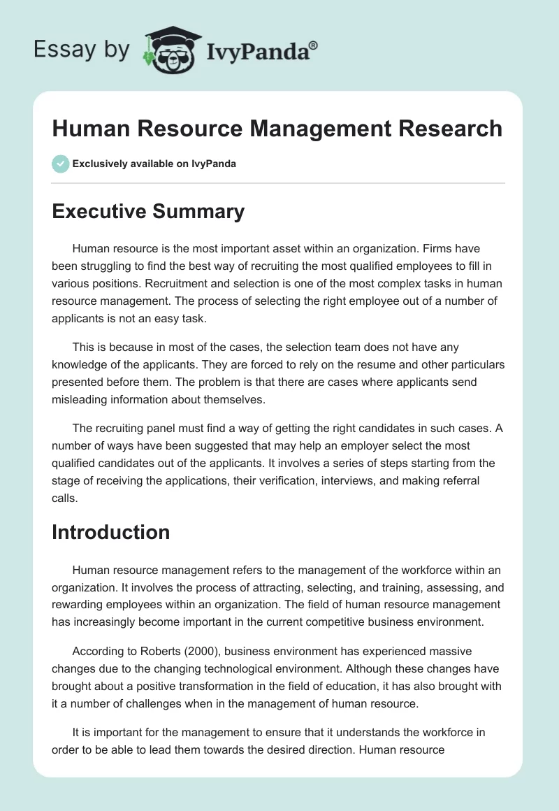 Human Resource Management Research. Page 1