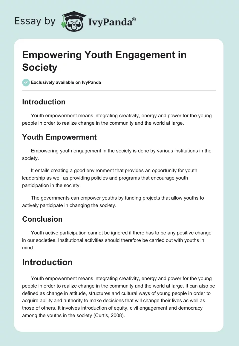 Empowering Youth Engagement in Society. Page 1