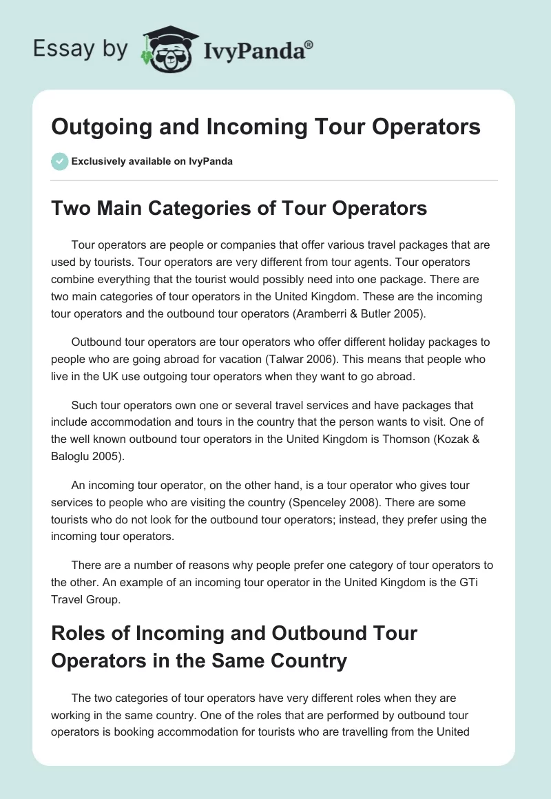 Outgoing and Incoming Tour Operators. Page 1