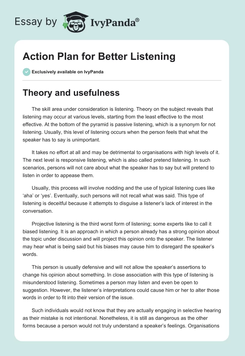 Action Plan for Better Listening. Page 1