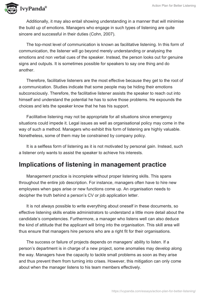 Action Plan for Better Listening. Page 3
