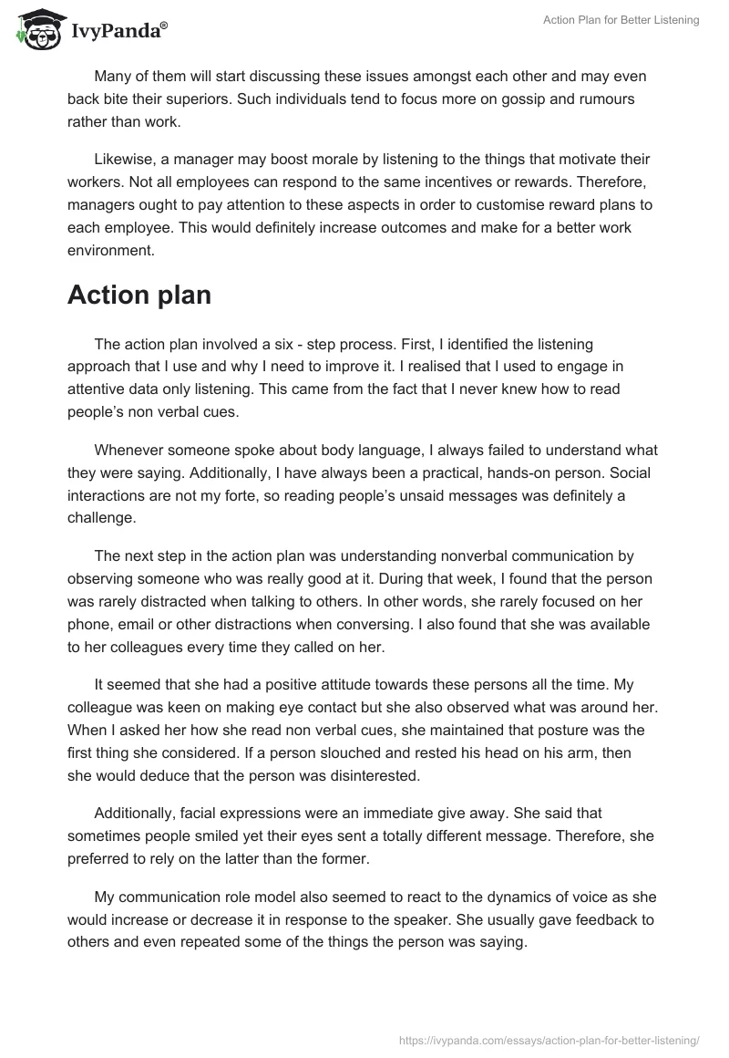 Action Plan for Better Listening. Page 5