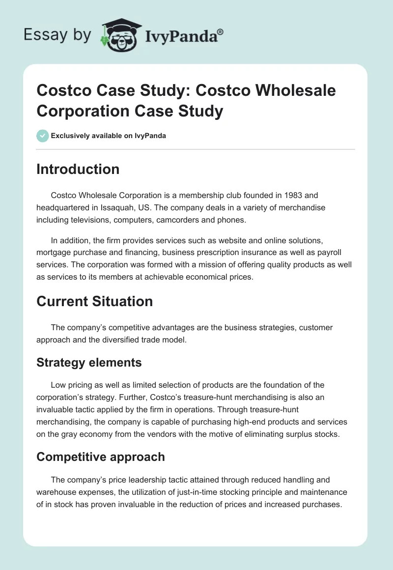Costco Case Study: Costco Wholesale Corporation Case Study. Page 1