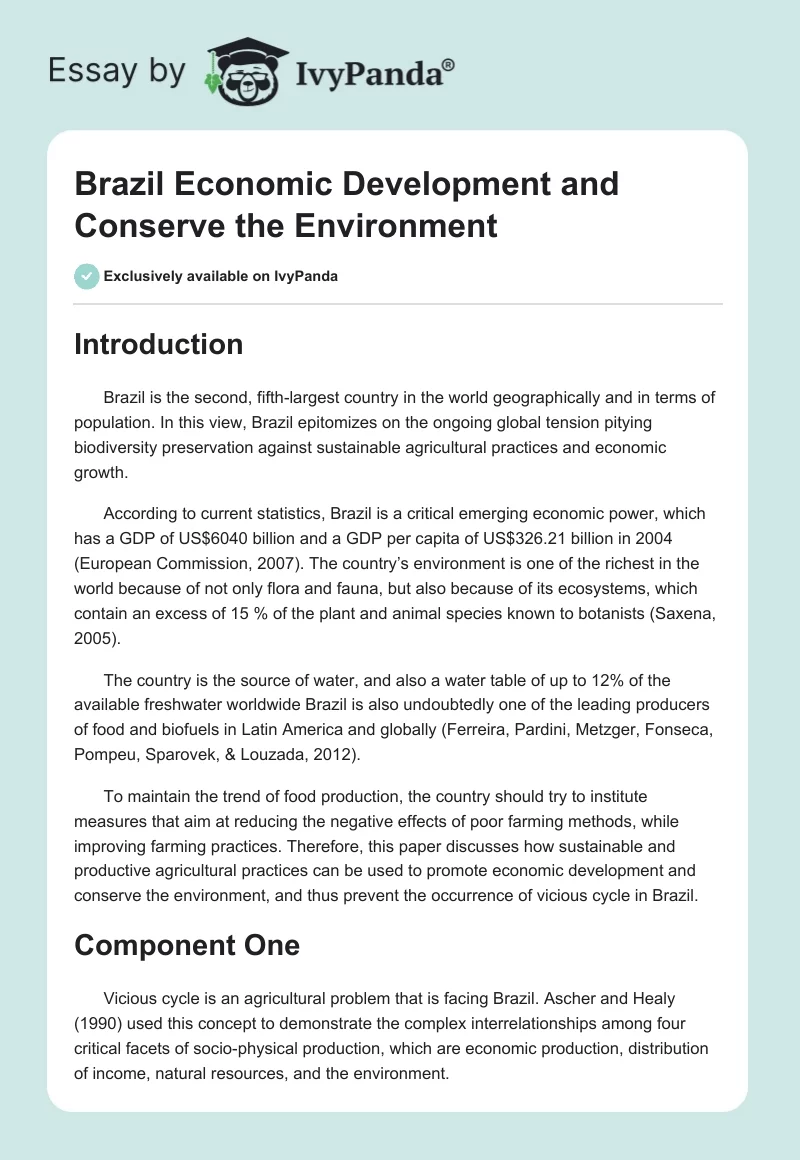 Brazil Economic Development and Conserve the Environment. Page 1