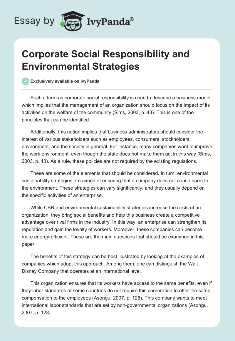 Corporate Social Responsibility and Environmental Strategies. Page 1