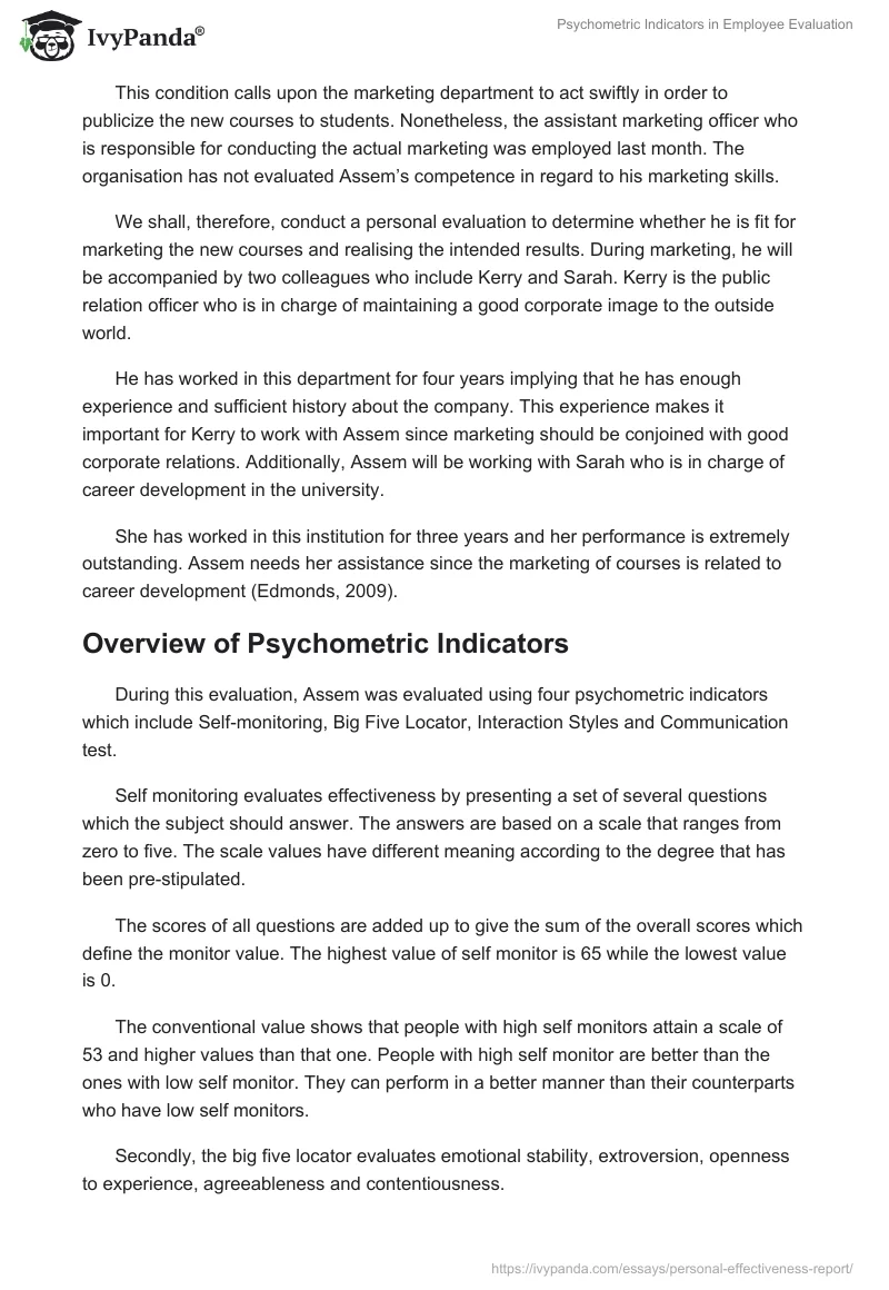 Psychometric Indicators in Employee Evaluation. Page 2