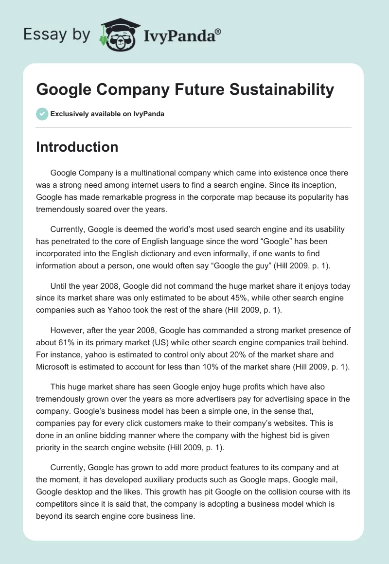 Google Company Future Sustainability. Page 1