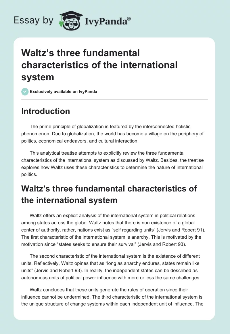 Waltz’s three fundamental characteristics of the international system. Page 1