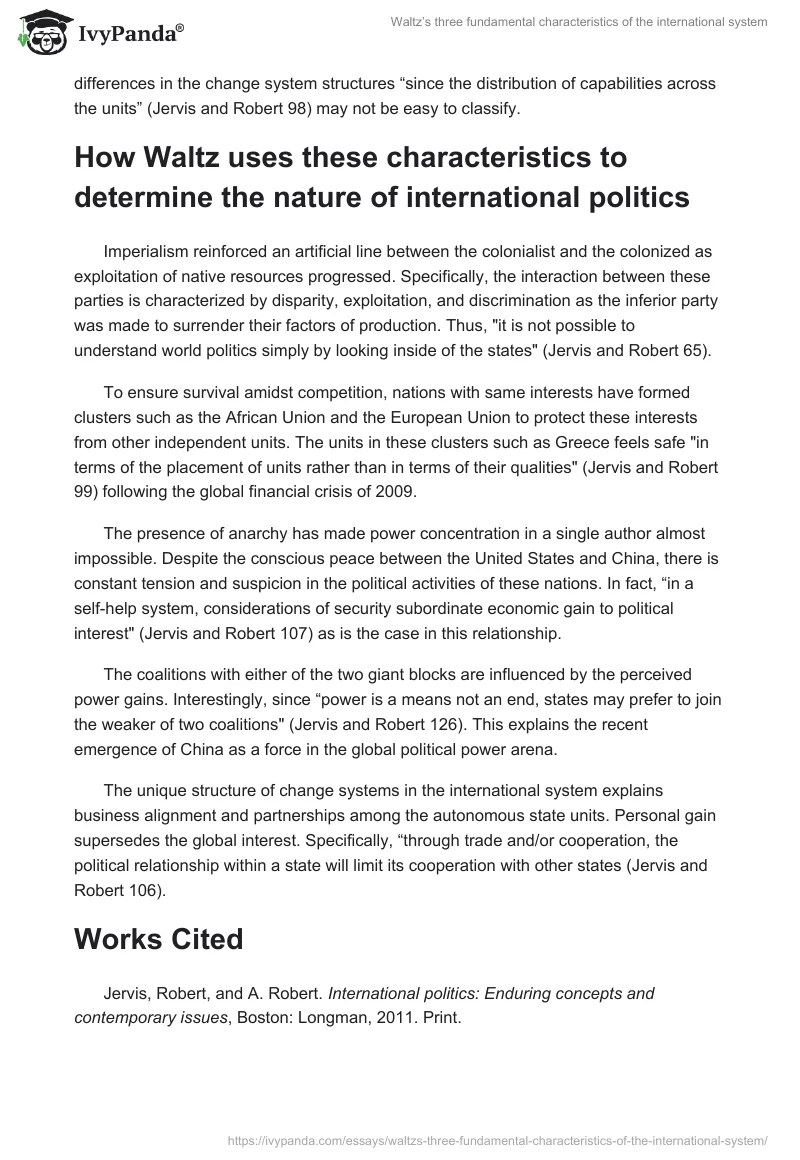 Waltz’s three fundamental characteristics of the international system. Page 2