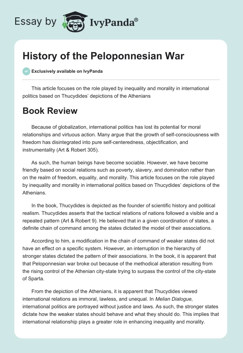 History of the Peloponnesian War. Page 1
