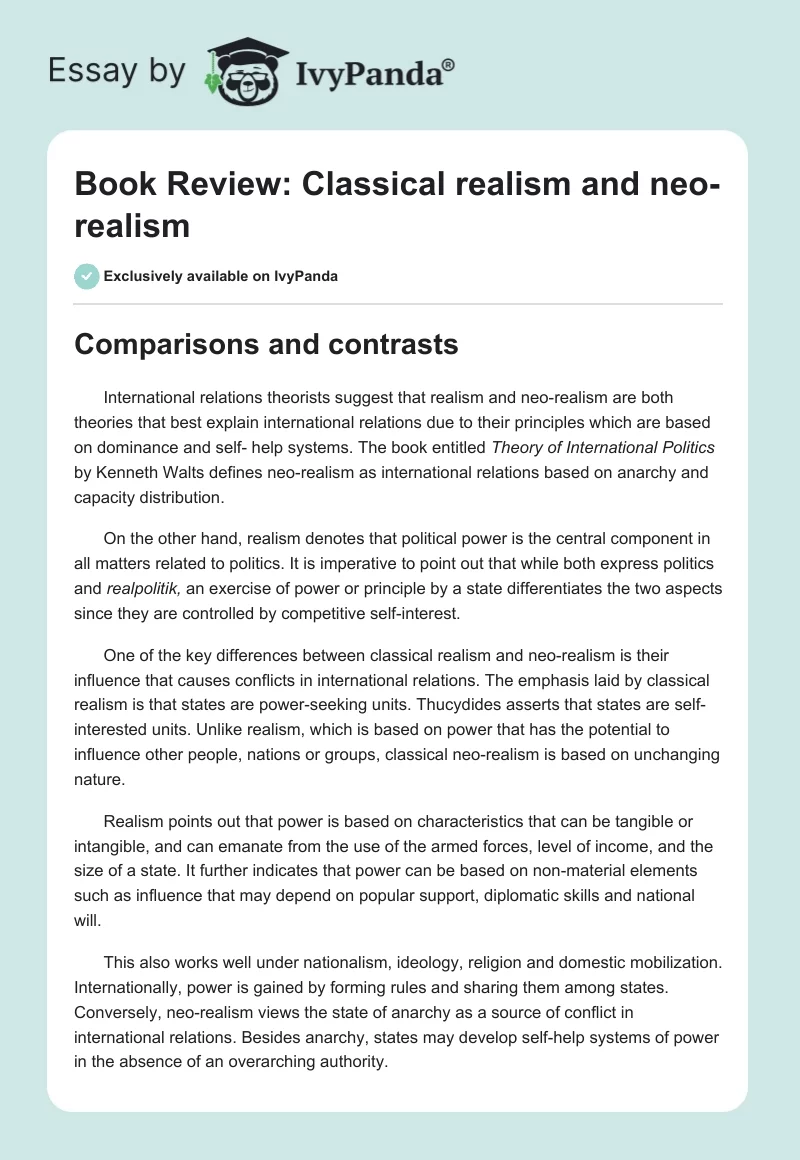 Book Review: Classical realism and neo-realism. Page 1