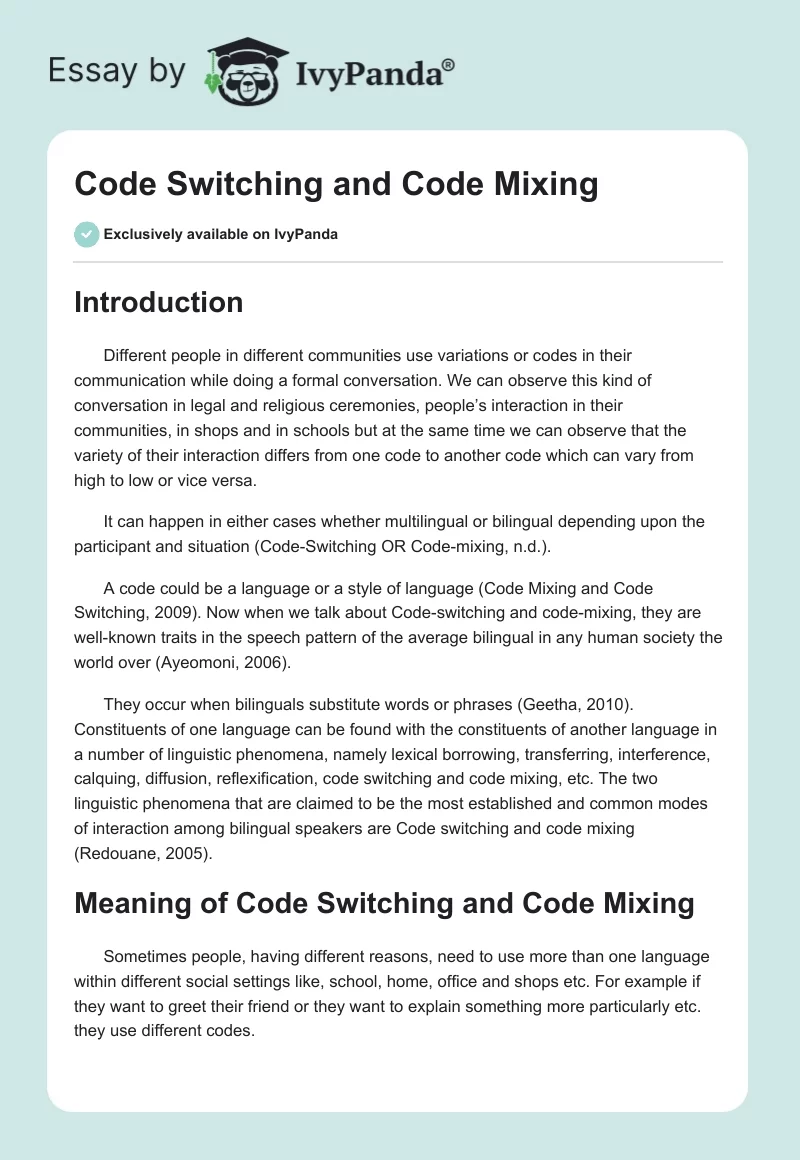 Code Switching and Code Mixing. Page 1