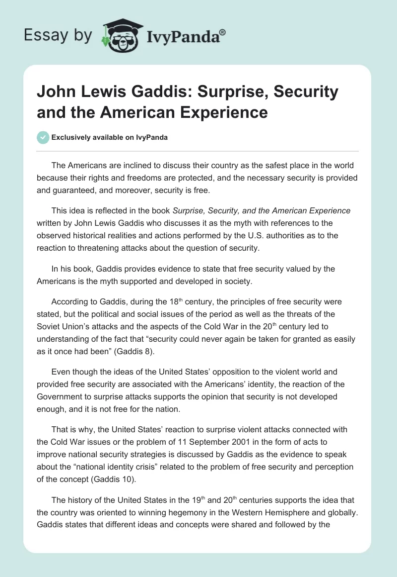 John Lewis Gaddis: Surprise, Security and the American Experience. Page 1
