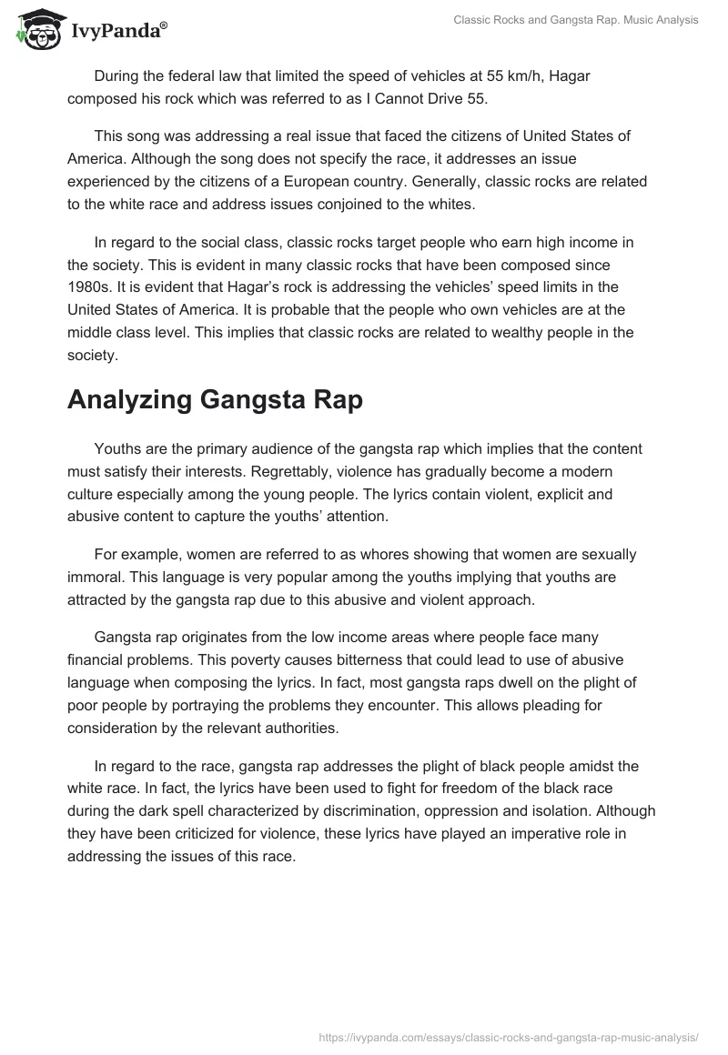 Classic Rocks and Gangsta Rap. Music Analysis. Page 2
