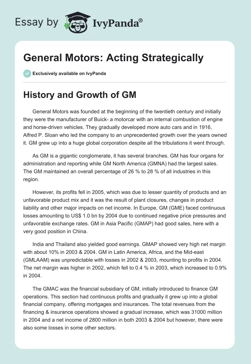 General Motors: Acting Strategically. Page 1
