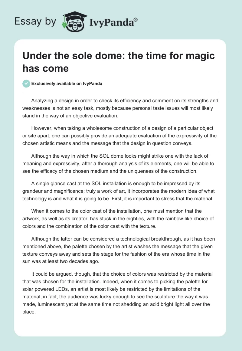 Under the sole dome: the time for magic has come. Page 1