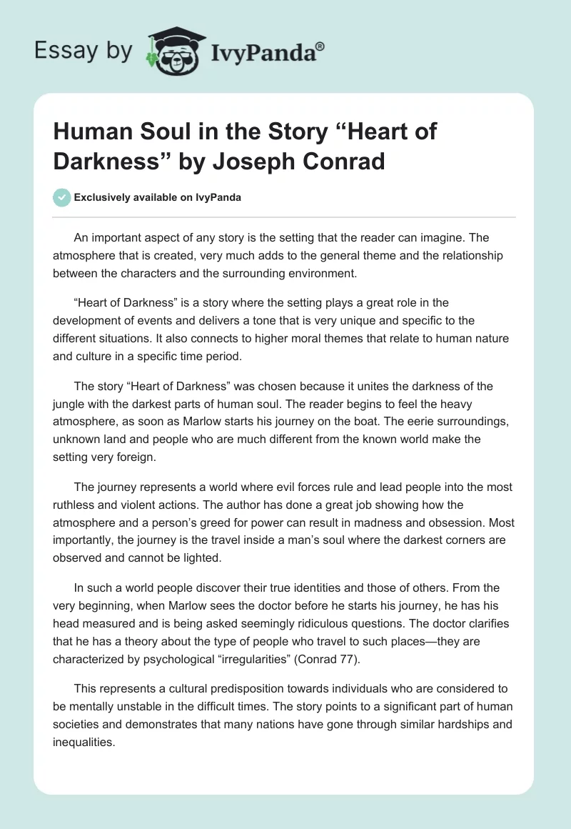 Human Soul in the Story “Heart of Darkness” by Joseph Conrad. Page 1