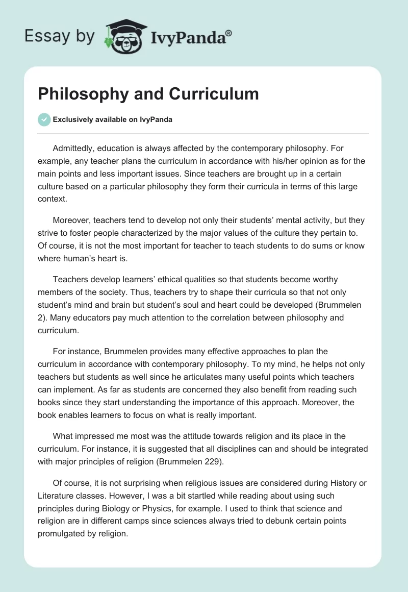 Philosophy and Curriculum. Page 1