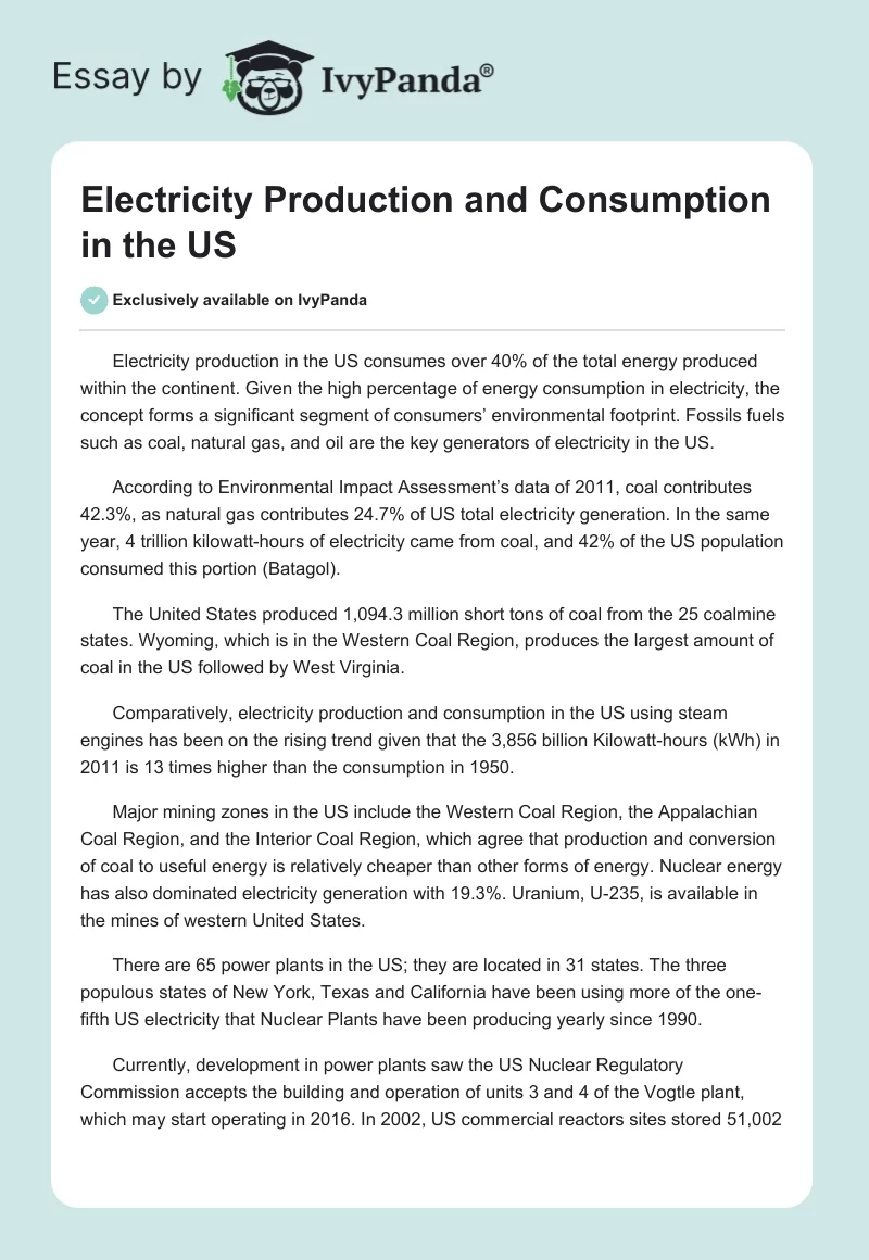 Electricity Production and Consumption in the US. Page 1