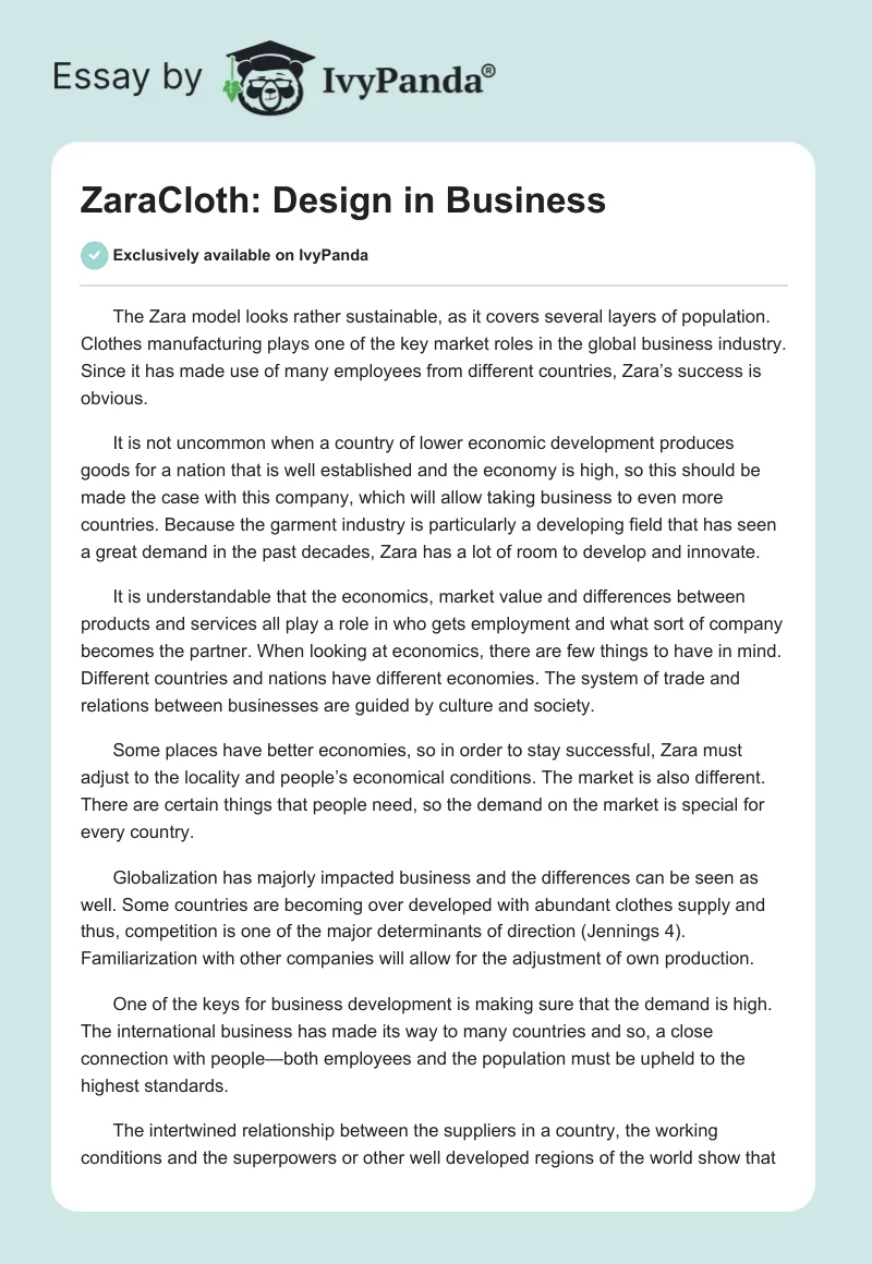 ZaraCloth: Design in Business. Page 1