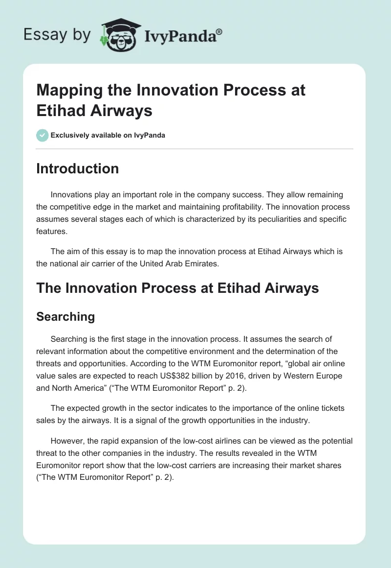 Mapping the Innovation Process at Etihad Airways. Page 1