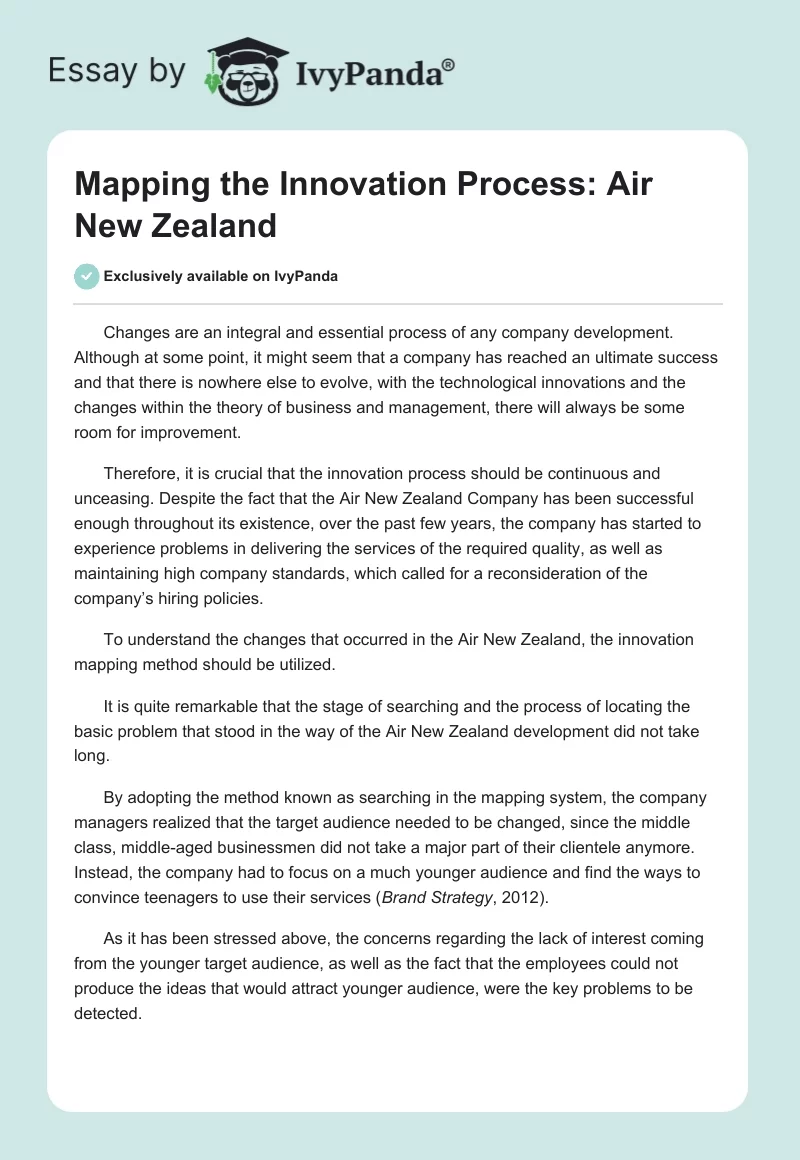 Mapping the Innovation Process: Air New Zealand. Page 1