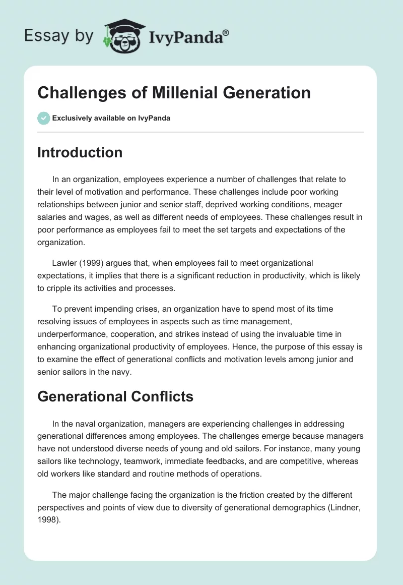 Challenges of Millenial Generation. Page 1